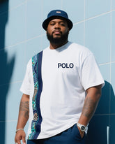 Men's Plus Size Fashion Color Creative Striped Polo English Printed T-Shirt Shorts Suit